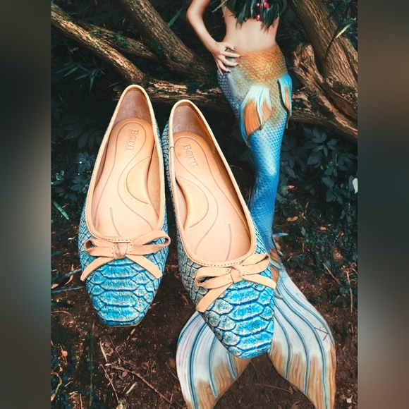 Born Shoes - Born Aqua Snake Cork Carri Flats